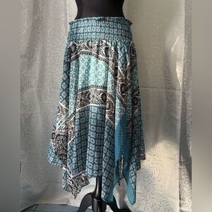 Magic Asymmetrical Skirt in Teal, Blue, White and Black